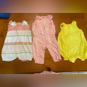Baby Romper Set - Pink, Yellow, and Striped. Carter’s/Child Of Mine/Burts Bees..